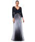 Women's Ombré Pleated 3/4-Sleeve Gown