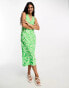 Фото #8 товара New Look v neck midi column dress in green mark making pattern