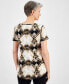 Фото #2 товара Women's Printed V-Neck Short-Sleeve Knit Top, Created for Macy's
