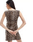 Фото #4 товара ASOS DESIGN leopard print slash neck mini dress