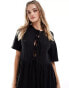 ASOS DESIGN puff sleeve with tie up bodice maxi dress in black