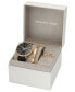 ფოტო #1 პროდუქტის Women's Pyper Three-Hand Black Leather Watch 38mm and Jewelry Gift Set