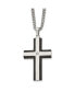 Chisel brushed Black IP-plated Edges CZ Cross Pendant Curb Chain