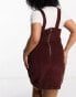 DTT Plus Dawn cord pinafore dress with zip back in chocolate brown