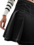 Pieces pleated mini skirt with contrast stich in black