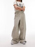 Topshop darted waist floor length wide leg trouser in beige