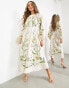 ASOS EDITION large scale floral and leaf embroidered midi dress in cream Бежевый, 34 - фото #3