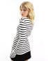 Morgan ribbed long sleeve top in black and white stripe