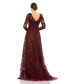 Фото #2 товара Women's Embellished Illusion Long Sleeve V Neck Gown