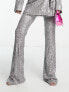 Фото #4 товара ASOS DESIGN jersey sequin flare suit trouser in gunmetal