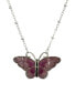 Women's Silver Tone Purple and Black Enamel Butterfly Necklace