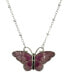 Фото #1 товара Women's Silver Tone Purple and Black Enamel Butterfly Necklace