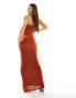Фото #6 товара ASOS DESIGN Tall drape twist front bandeau maxi dress with invisible mesh in rust