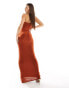 ASOS DESIGN Tall drape twist front bandeau maxi dress with invisible mesh in rust