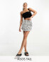 ASOS DESIGN Tall satin curved hem mini skirt in mono animal print