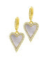 14K Gold-Plated White Mother-of-Pearl Crystal Halo Heart Drop Huggie Earrings