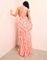 Фото #4 товара ASOS LUXE lace ruffle chiffon halter maxi dress with corsage detail in apricot