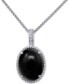 Фото #1 товара Macy's onyx (20 x 15mm) & Cubic Zirconia 18" Pendant Necklace in Sterling Silver