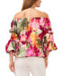 Фото #2 товара Plus Size Floral Off The Shoulder Bubble Sleeve Tie Front Blouse