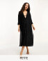 Miss Selfridge Petite linen look beach maxi shirt in black