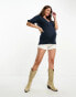 Фото #2 товара Mamalicious Maternity wrap top with short sleeves in navy