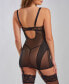 Women's Lace and Mesh Chemise and Thong Set with Ringtone and Removable Garters, 2 Piece
