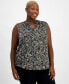 ფოტო #1 პროდუქტის Plus Size Printed Split-Neck Sleeveless Blouse