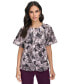 ფოტო #1 პროდუქტის Women's Pleat-Neck Short-Sleeve Blouse