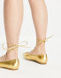 ASOS DESIGN – Lassie – Ballerinas in Metallic-Gold mit Schnürung am Bein Gold-Metallic, 35 - фото #4