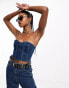 In The Style exclusive denim bandeau crop top co-ord in dark blue