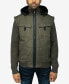 Men's Canvas Flap Pocket Full Zip Sweater Jacket with Sherpa Hood