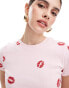 ASOS DESIGN baby t-shirt with lips embroidery in light pink Розовый, M - EU 40-42 - фото #2