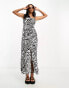 Фото #6 товара Miss Selfridge Petite strappy lace back maxi slip dress in mono zebra