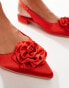 Glamorous Wide Fit slingback rosette pointed toe flats in black red