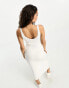 Pieces Petite exclusive v neck knitted midi dress in white