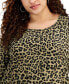 Фото #3 товара Plus Size Animal-Print 3/4-Sleeve Border-Hem Jacquard Top, Created for Macy's