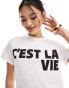 River Island c’est la vie print t-shirt in white Белый, 38 - фото #1