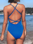 Фото #2 товара Cupshe Women's Lace-Up Plunge Ribbed One-Piece Swimsuit