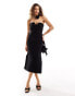 Moon River plunge front midi dress in black