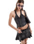 Фото #2 товара Reclaimed Vintage limited edition festival cord halter top co-ord in charcoal