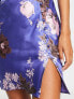 ASOS DESIGN – Satin-Minikleid in Blau mit Blumenmustermix, Taillendetail und Rüschenärmeln