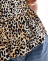 Фото #3 товара Bershka puff sleeve peplum top in leopard print