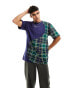 Karl Kani oversized t-shirt in blue with tartan check wavy blocking