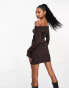 4th & Reckless bardot side split sleeve detail mini dress in chocolate 44 - фото #6