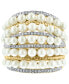 ფოტო #3 პროდუქტის EFFY® Cultured Freshwater Pearl (4mm) & Diamond (3/8 ct. t.w.) Multirow Statement Ring in 14k Gold