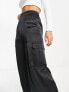New Look satin cargo trousers in black
