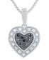 ფოტო #1 პროდუქტის Black & White Diamond Heart Drop 18" Pendant Necklace (1/6 ct. t.w.) in Sterling Silver