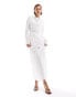 ASOS DESIGN tie up ruched long sleeve maxi dress in white