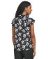 Фото #2 товара Блузка с рюшами Calvin Klein petite Printed Ruffled Cap-Sleeve