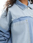 In The Style Plus frayed seam pocket detail denim jacket in light blue